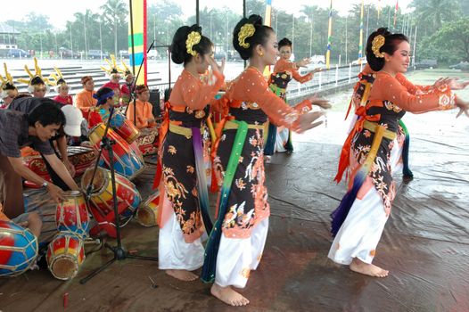 Bandung, Indonesia - March 9, 2008: Jaipong dancers that performed at Tegalega Park Bandung, West Java-Indonesia.