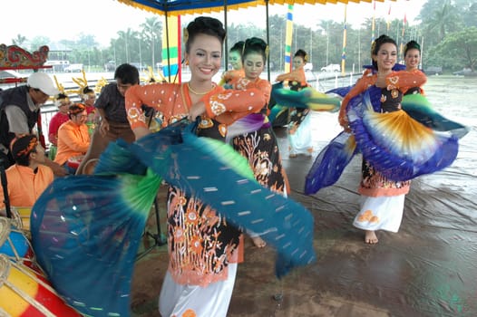 Bandung, Indonesia - March 9, 2008: Jaipong dancers that performed at Tegalega Park Bandung, West Java-Indonesia.