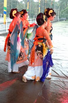 Bandung, Indonesia - March 9, 2008: Jaipong dancers that performed at Tegalega Park Bandung, West Java-Indonesia.