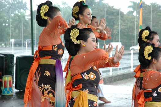 Bandung, Indonesia - March 9, 2008: Jaipong dancers that performed at Tegalega Park Bandung, West Java-Indonesia.