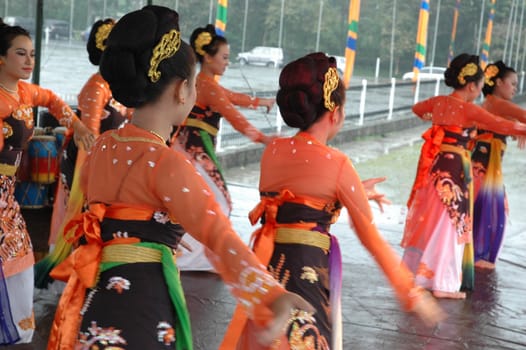 Bandung, Indonesia - March 9, 2008: Jaipong dancers that performed at Tegalega Park Bandung, West Java-Indonesia.