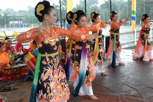 Bandung, Indonesia - March 9, 2008: Jaipong dancers that performed at Tegalega Park Bandung, West Java-Indonesia.