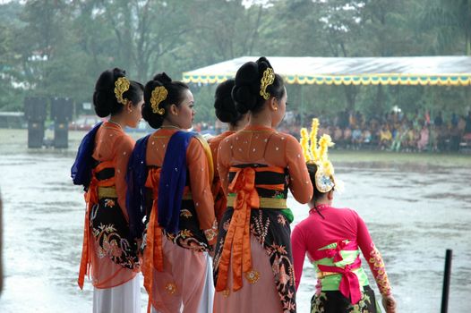 Bandung, Indonesia - March 9, 2008: Dancer member that gather together and make preparation before get performing on stage at Tegalega Park Bandung, West Java-Indonesia.