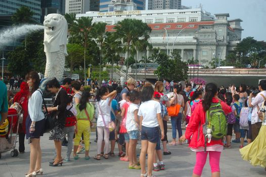 Singapore, Singapore - January 18, 2014: Merlion statue that become iconic of Singapore country.