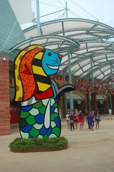 Sentosa island, Singapore - January 18, 2014: People crowd at Universal Studio Singapore.