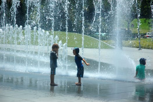 Singapore, Singapore - April 13, 2013: Garden fountain at Vivo City Singapore.