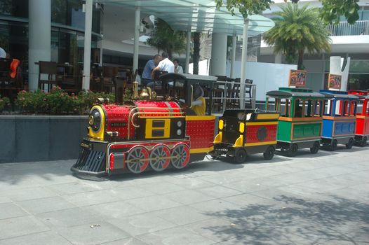 Harbour Front, Singapore - April 13, 2013: Toy train that become one of tourist attraction at Harbour Front, Singapore.