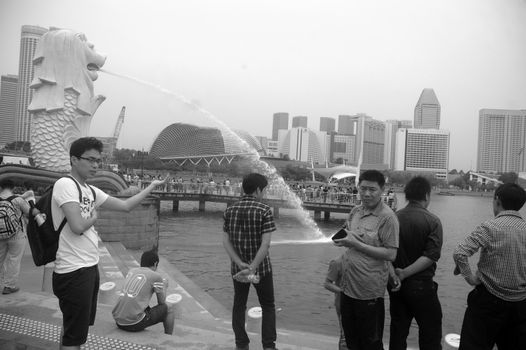 Singapore, Singapore - April 14, 2013: Merlion statue that become iconic of Singapore country.