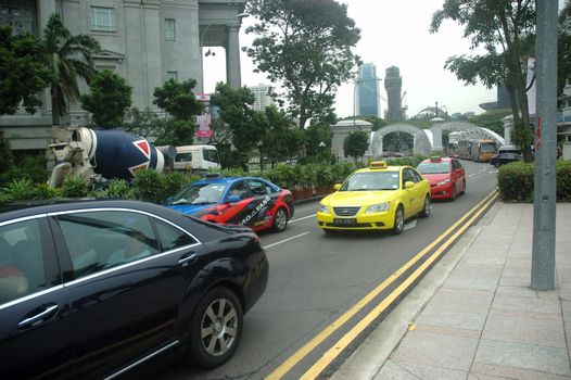 Singapore, Singapore - April 14, 2013: Road traffic at Singapore.