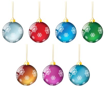 christmas balls set composed from glassy balls of different colors