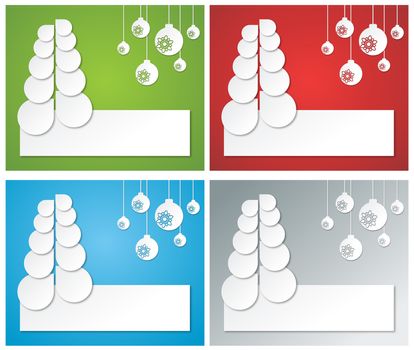 four gchristmas banners from paper  circles composed like christmas tree and hanging paper balls