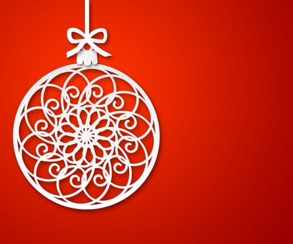 christmas paper ball on red background with decoration element inside