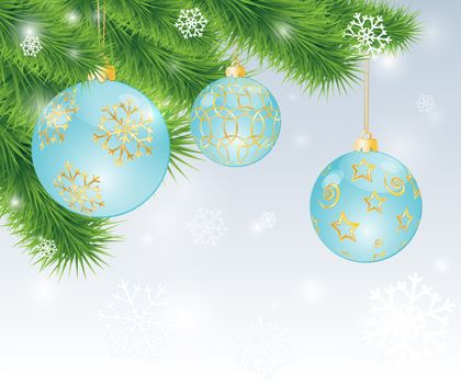 christmas banner with balls decorated golden objects