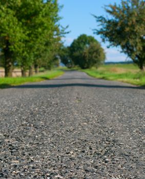 Country Asphalt Road - Shallow Depth of Filed. Focus on Front Part of Road.