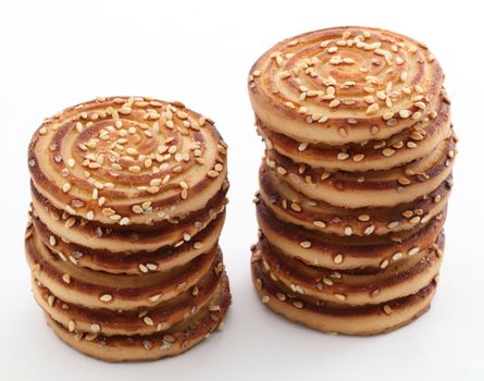 Sesame cookies on a white background