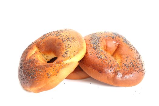 bagel with poppy seeds on a white background