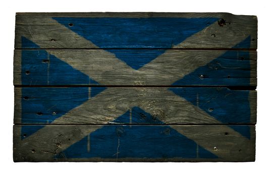 scotland flag on aged wooden wound