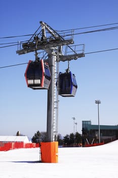 Two ski lift cable cars at ski resort