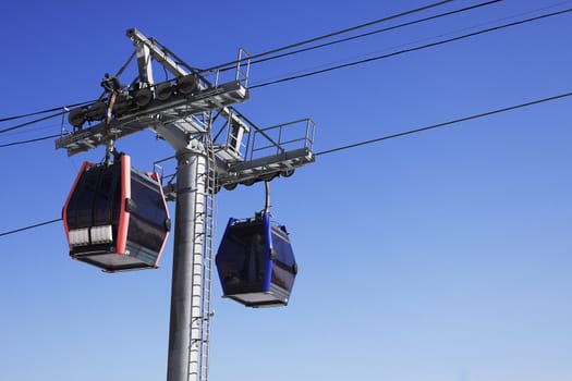 Two ski lift cable cars at ski resort