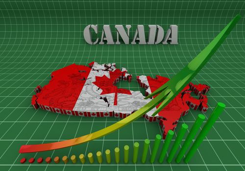 Map of Canada with flag colors. 3d render illustration.