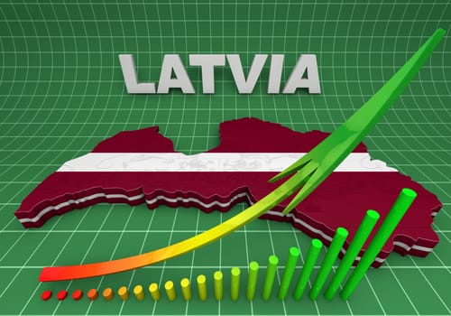 3D Illustration  Map of Latvia  and latvian Flag