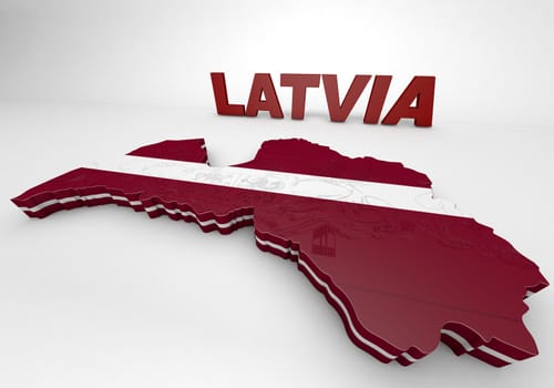 3D Illustration  Map of Latvia  and latvian Flag