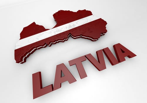 3D Illustration  Map of Latvia  and latvian Flag