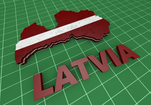 3D Illustration  Map of Latvia  and latvian Flag