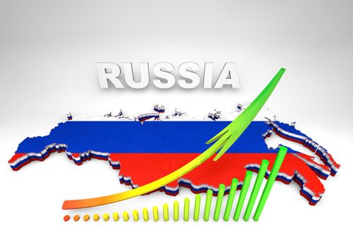 3D illistration of Russia map with flag
