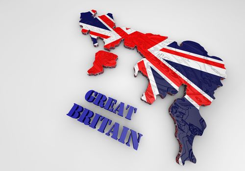 3D Illustration of United Kingdom map with as Flag