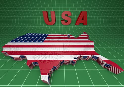 USA. mapped flag in 3D Illustration politics and patriotism.