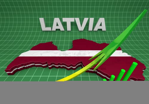 3D Illustration  Map of Latvia  and latvian Flag
