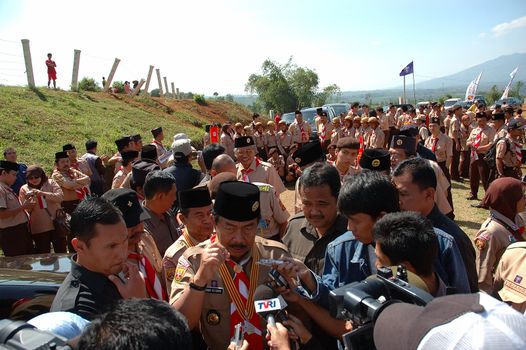 Jatinangor, Indonesia - July 9, 2007: West Java Governor-R.Nuriana attending Regional Rover Moot that held in Jatinangor Camp Area, Sumedang-Indonesia.