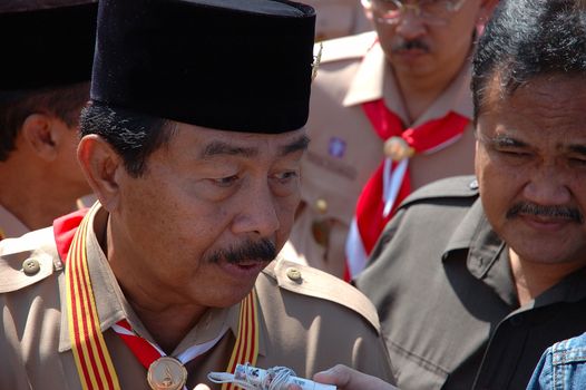 Jatinangor, Indonesia - July 9, 2007: West Java Governor-R.Nuriana attending Regional Rover Moot that held in Jatinangor Camp Area, Sumedang-Indonesia.