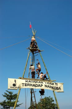 Jatinangor, Indonesia - July 9, 2007: Indonesian rover scout gathered together to attend Regional Rover Moot at Jatinangor Camp Area, Sumedang-Indonesia.