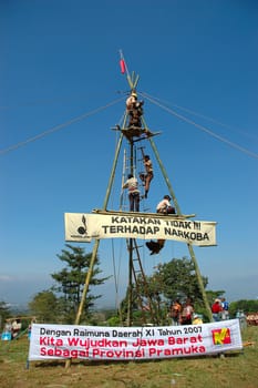 Jatinangor, Indonesia - July 9, 2007: Indonesian rover scout gathered together to attend Regional Rover Moot at Jatinangor Camp Area, Sumedang-Indonesia.