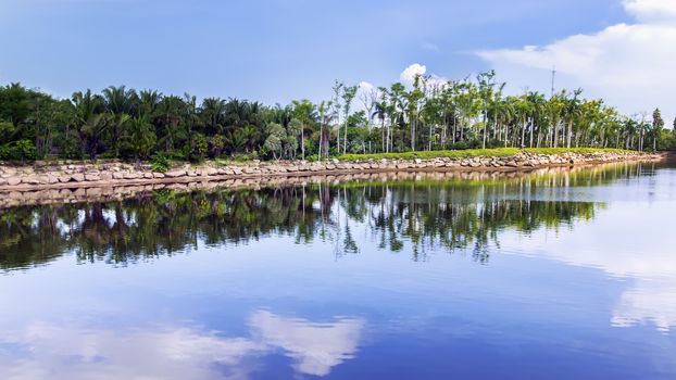 Pond in Nong Nooch Garden. Chon Buri, Thailand 16x9