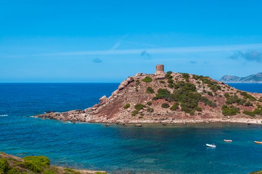 Landscape of coast of sardinia, tower of Porticciolo