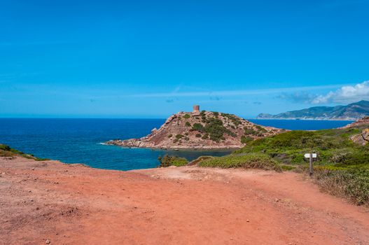 Landscape of coast of sardinia, tower of Porticciolo