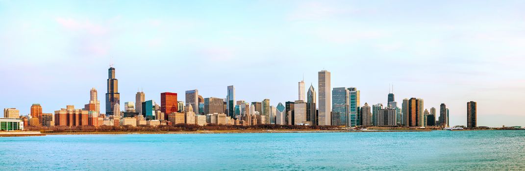 Chicago downtown cityscape panorama in the morning