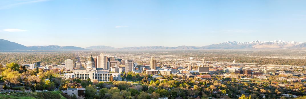 Salt Lake City panoramic overview in the morning