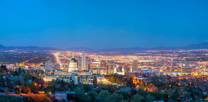 Salt Lake City panoramic overview in the night