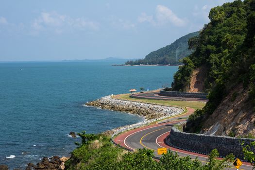 Winding road by the sea in Chanthaburi, Thailand