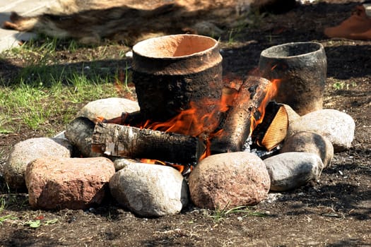 Campfire site. Cooking.