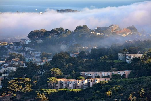San Francisco Morning in fog. California
