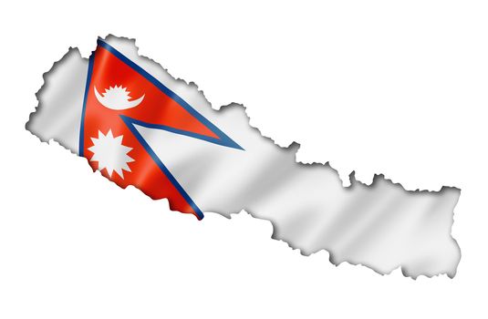 Nepal flag map, three dimensional render, isolated on white