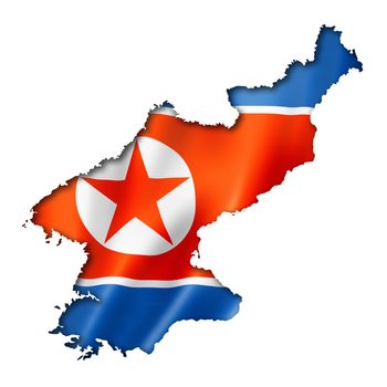 North Korea flag map, three dimensional render, isolated on white