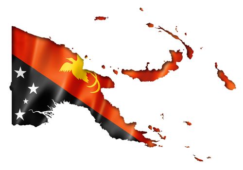 Papua New Guinea flag map, three dimensional render, isolated on white