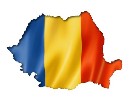 Romania flag map, three dimensional render, isolated on white