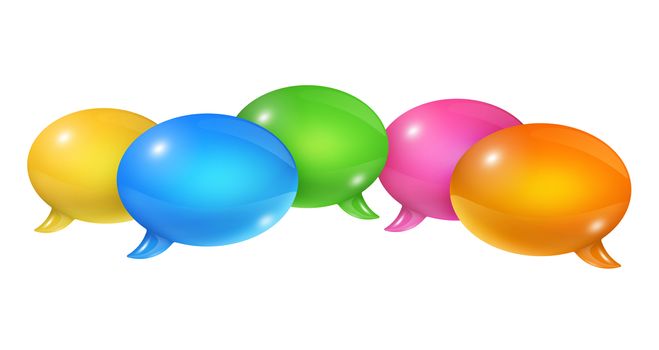 3D group of colored speech bubbles isolated on white